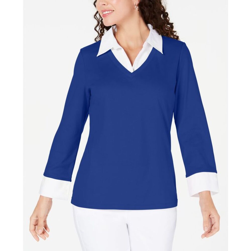 Karen Scott Cotton Layered-Look Woven Top